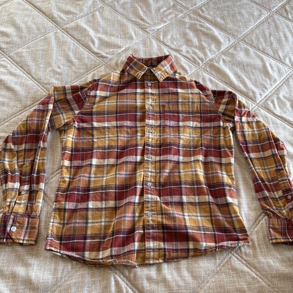 Apt. 9 Men's Plaid Flannel Button-Down Shirt Gold Maroon Size M